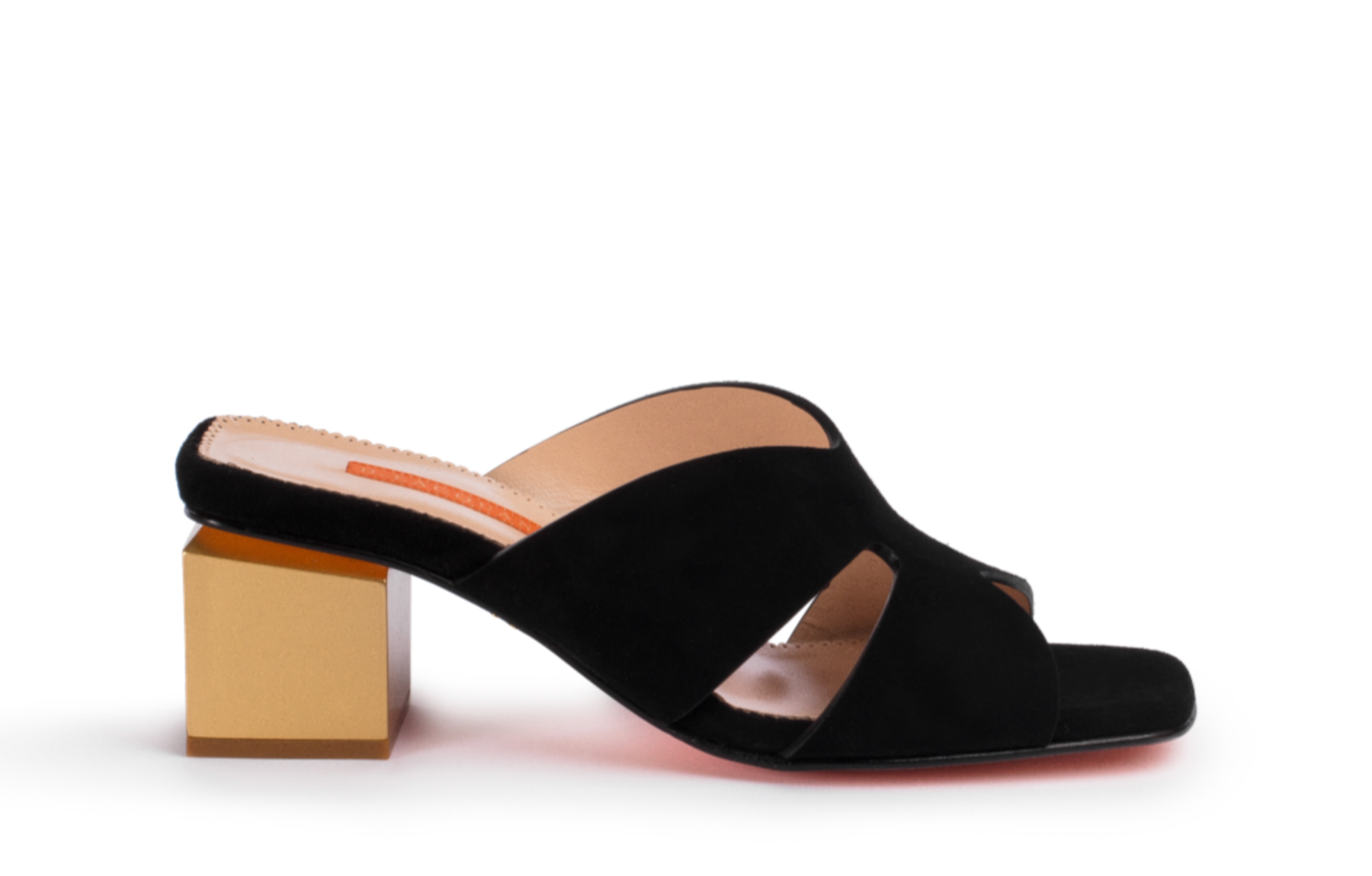 D. Lacquaniti Stella black suede block heel mules 50mm handcrafted in Italy