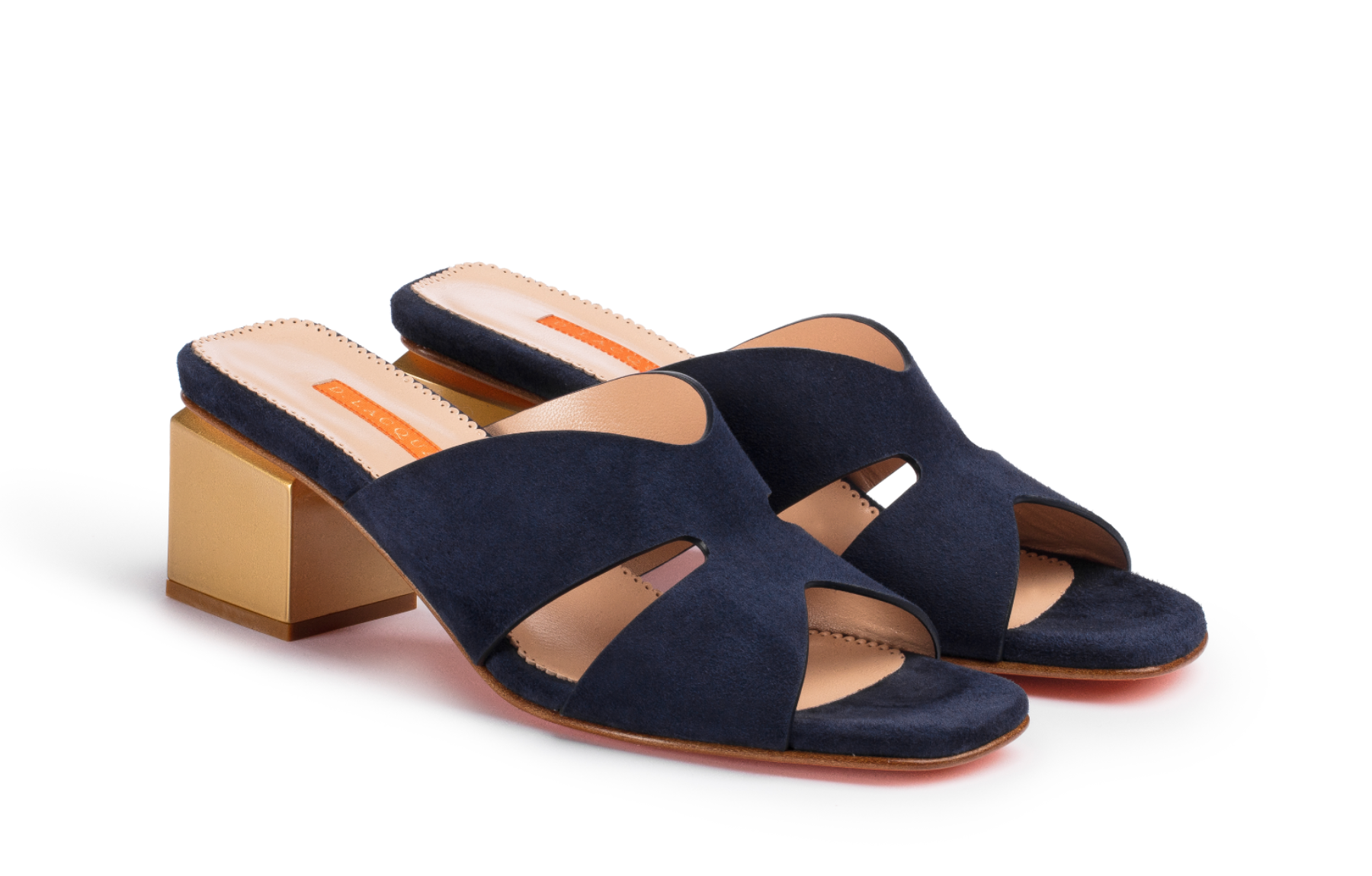 D. Lacquaniti STELLA navy suede block heel mule – side profile view, handcrafted in Italy