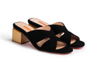D. Lacquaniti STELLA black suede block heel mule – side profile view, handcrafted in Italy