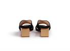 D. Lacquaniti STELLA black suede mule – front toe view, 50mm block heel, handcrafted in Italy