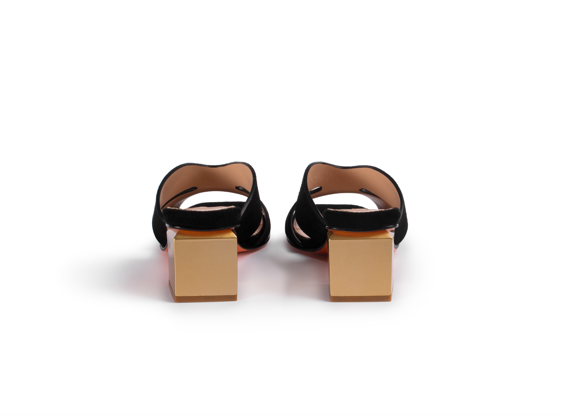 D. Lacquaniti STELLA black suede mule – front toe view, 50mm block heel, handcrafted in Italy