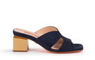 D. Lacquaniti STELLA navy suede 50mm block heel mule, handcrafted in Italy