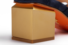 D. Lacquaniti STELLA orange outsole with palm tree mark – navy suede block heel mule